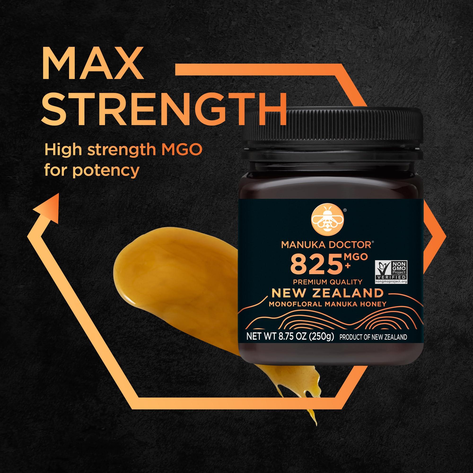 Manuka Doctor MANUKA DOCTOR - MGO 825+ Manuka Honey Monofloral, 100% Pure New Zealand Honey. Certified. Guaranteed. RAW. Non-GMO (8.75 oz)