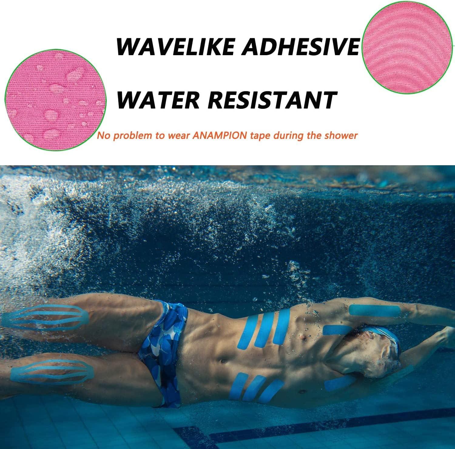 ANAMPION Kinesiology Tape Pro Athletic Sports (60 Precut Strips) Waterproof Breathable Athletic Elastic Kneepad Muscles & Joints Pain Relief Knee Taping for Gym Fitness Running Tennis Swimming FootballBlack