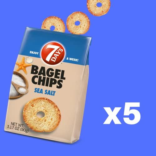 7 Days 7Days Bagel Chips, Sea Salt, Gourmet Crackers, Non-GMO Baked Snack, (3.17oz, Pack of 5)