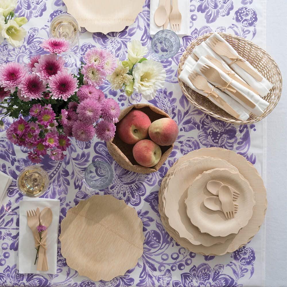 Bambu Bambu Pack of 100-9 Inch Disposable Bamboo Plates Fancy, Biodegradable Eco Friendly Products, Bamboo Disposable Plates for Party, Weddings, and Events, Great For Any Occasion - Bulk Case