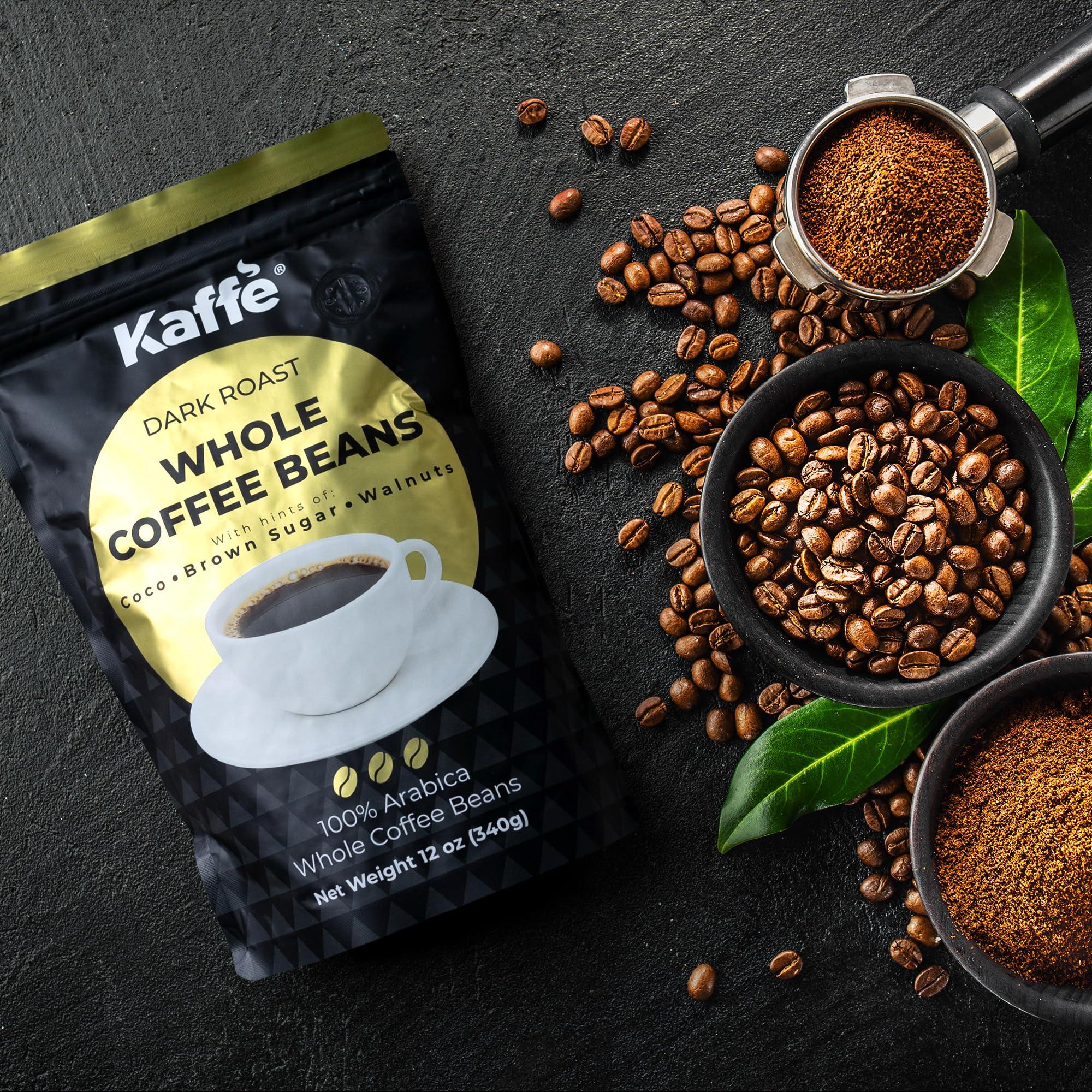 Kaff Kaffe Dark Roast Coffee Beans from Colombia (12 oz) - 100% Arabica Coffee Beans - Hints of Cocoa, Brown Sugar, Walnuts - Premium Whole Bean Coffee - Espresso Beans for Grinding