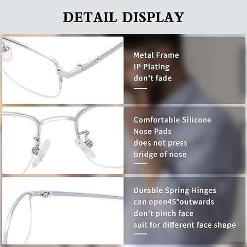 SACHIN Blue Light Blocking Reading Glasses for Men Women Half Frame Metal Eyeglasses with Spring Hinge Anti Computer Glare Anti Eyestrain Lightweight Semi Rimless Readers Silver 3.0