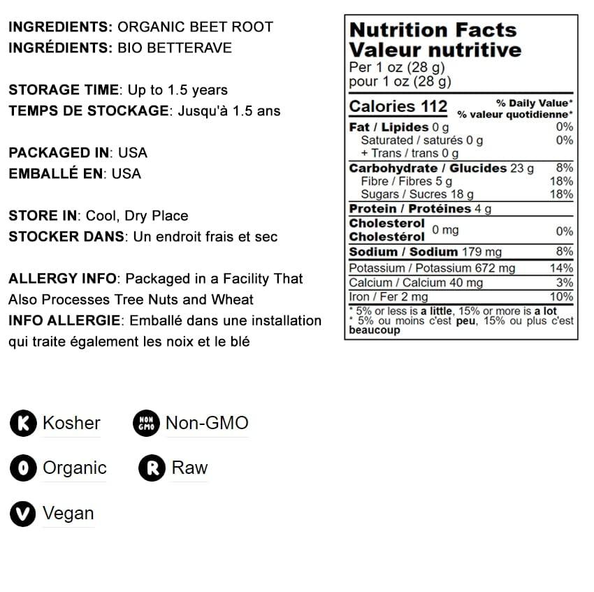 Food to Live Food to Live Organic Beet Root Powder, 1 Pounds Non-GMO, Raw, Kosher, 100% Pure, Vegan Superfood, Bulk, Rich in Iron and Fiber, Great for Juices, Drinks, and Smoothies