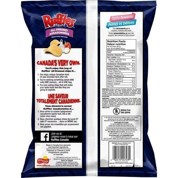 TRENDNSAVE Ruffles All Dressed Potato Chips, 60g/2.1 oz (Pack of 4) - Gluten Free, Lactose Free, Vending Machine, Canadian Snack, Shipped from Canada