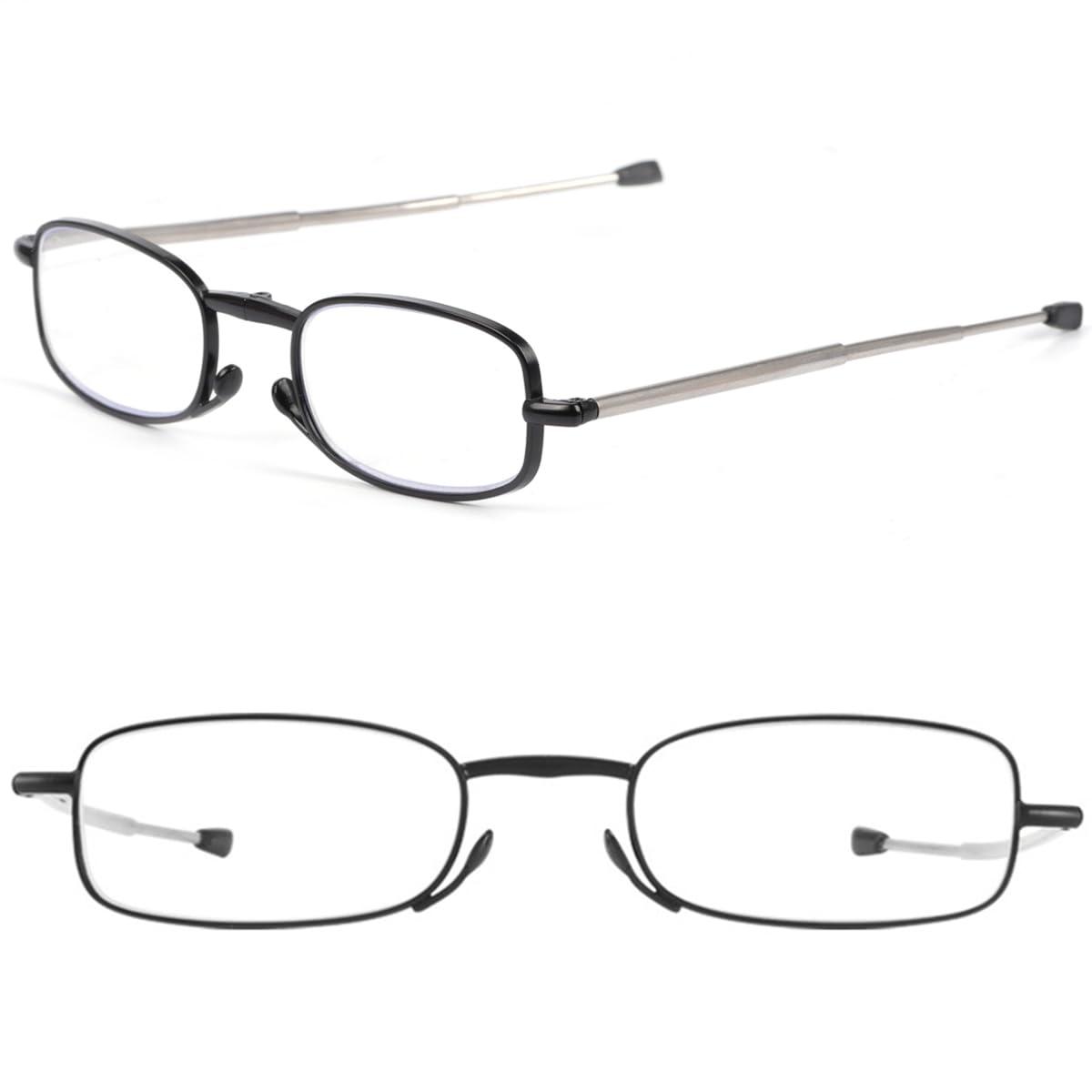 VANANA VANANA Foldable Blue Light Blocking Reading Glasses, Telescopic Glasses Legs Reader with Portable Zipper Bag Keychain (Black (2 Pairs), 2.5, multiplier_x)