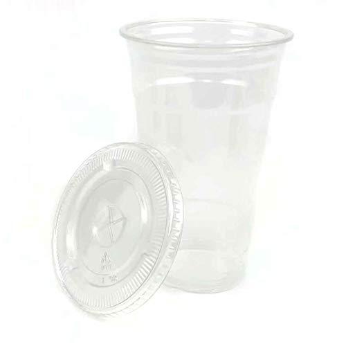 Royal Packaging suppliers 50sets 24oz. Plastic Ultra Clear Cups with Flat lids is for Cold Drinks Like iced Coffee, Bubble Tea, Frozen Cocktails, Water, Sosa and jucies