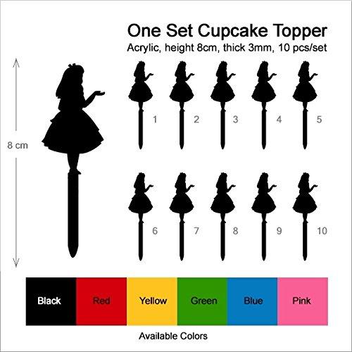 jjphonecase TA0240 Alice's Adventures in Wonderland Silhouette Party Wedding Birthday Acrylic Cupcake Toppers Decor 10 pcs