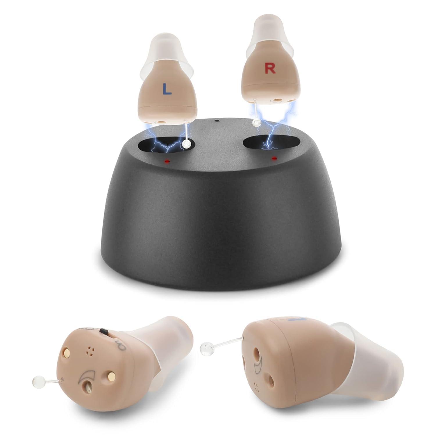 MEDca Rechargeable Hearing Amplifier to Aid and Assist Hearing, Completely-in-Canal (CIC) Nearly Invisible Mini Personal Sound Device w/Noise Cancellation & Feedback Reduction for Adults Seniors & Elderly