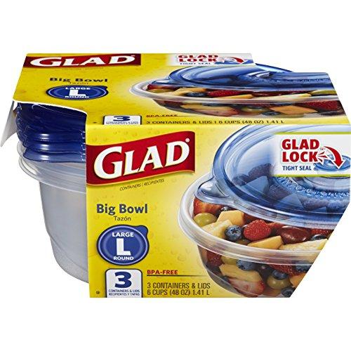 Glad Glad Food Storage Containers - Big Bowl Container - 48 Ounce - 3 Containers - 6 pack
