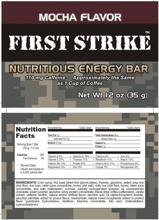 EPIDEMIC PROOF Mini First Strike Energy Bars, Mini Size (1.2 oz.) Vitamin Fortified Nutritious Energy Bars - Available in Chocolate, Apple-Cinnamon and Mocha - Authentic USGI MRE Component (12, Mocha [Caffeinated])