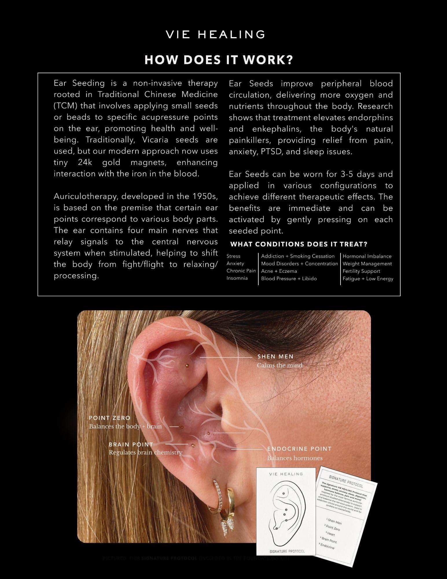 Vie Healing Vie Healing 24k Gold Acupressure Ear Seeds - Reflexology, Ear Seed Chart - Best Ear Seeding Kit - Acupressure Beads - 40+ Solutions & 24k Gold Ear Seeds Acupuncture Kit - Suitable for Adults