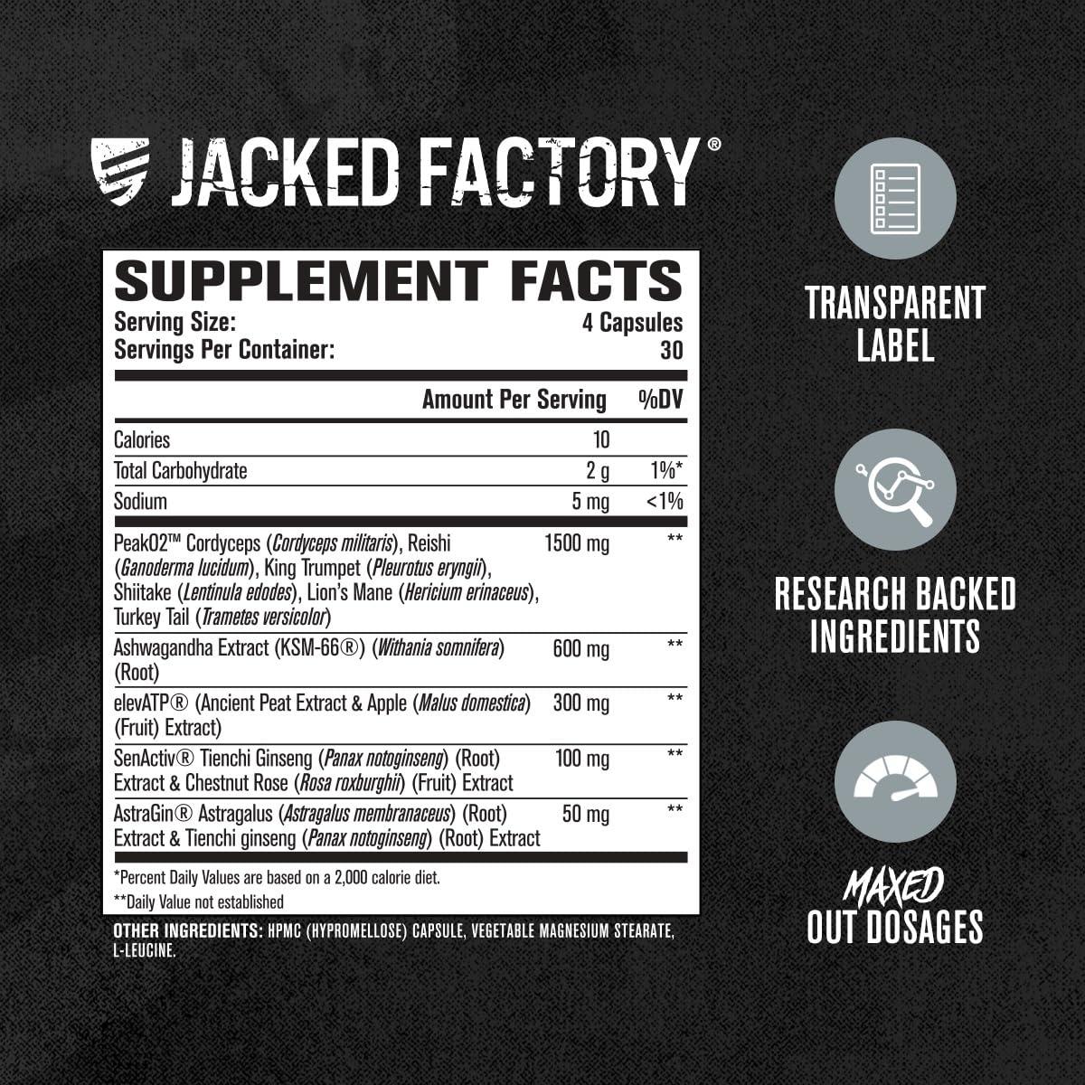 Jacked Factory Jacked Factory Build-XT Max Muscle Builder for Men and Women - ATP Supplement with Peak02 Cordyceps, KSM-66 Ashwagandha, & ElevATP for Muscle Recovery, Muscle Growth, Increased Endurance - 120 Count
