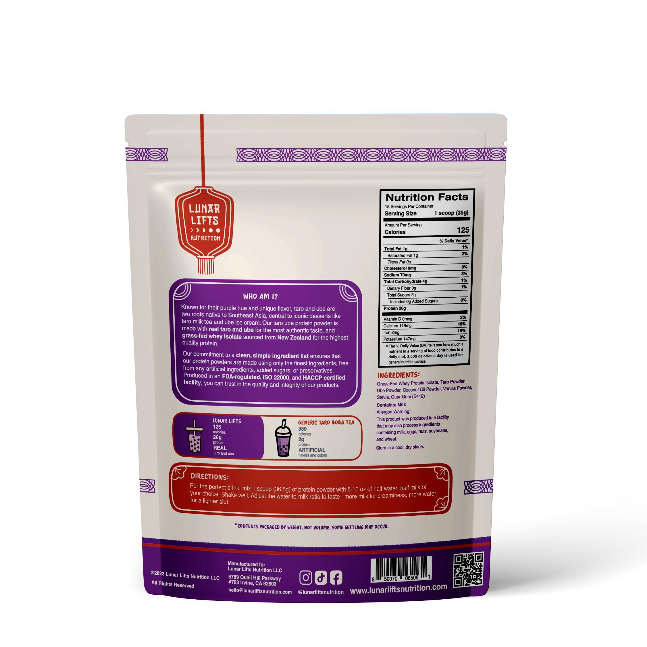 Lunar Lifts Nutrition Lunar Lifts Nutrition Taro Ube Boba Tea Protein Powder | 26g Taro Milk Tea Powder | Whey Protein Isolate Powder | Bubble Tea High Protein Powder | No Added Sugars or Artificial Ingredients