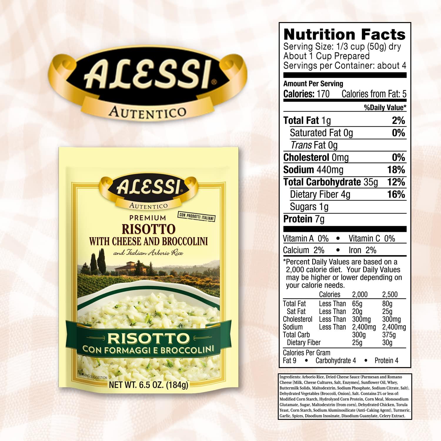Alessi Alessi Autentico, Premium Seasoned Risotto, Italian Arborio Rice, Easy to Prepare, 6.5 Ounce (Cheese & Broccolini, Pack of 6)