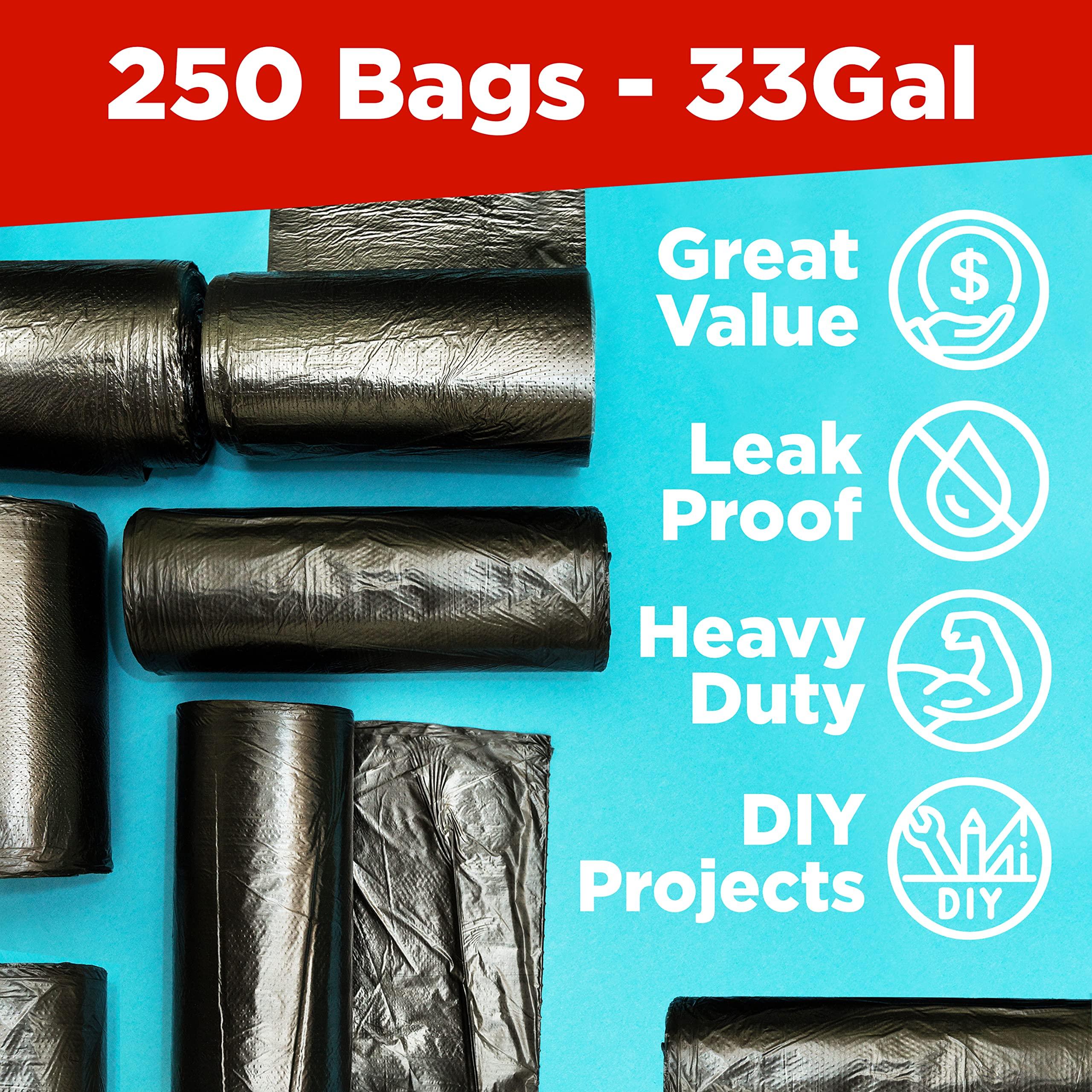 ToughBag ToughBag 30-33 Gallon Trash Bags, 32 x 38\" Black Garbage Bags (250 COUNT) 30+, 32 Gallon Outdoor Industrial Garbage Can Liner for Custodians, Landscapers, Lawn Bags - Made In USA