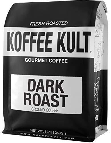 Koffee Kult Koffee Kult Dark Roast Ground Coffee - Small Batch Gourmet Aromatic Artisan Blend 100% Arabica Coffee Organically Sourced (Ground, 12oz)
