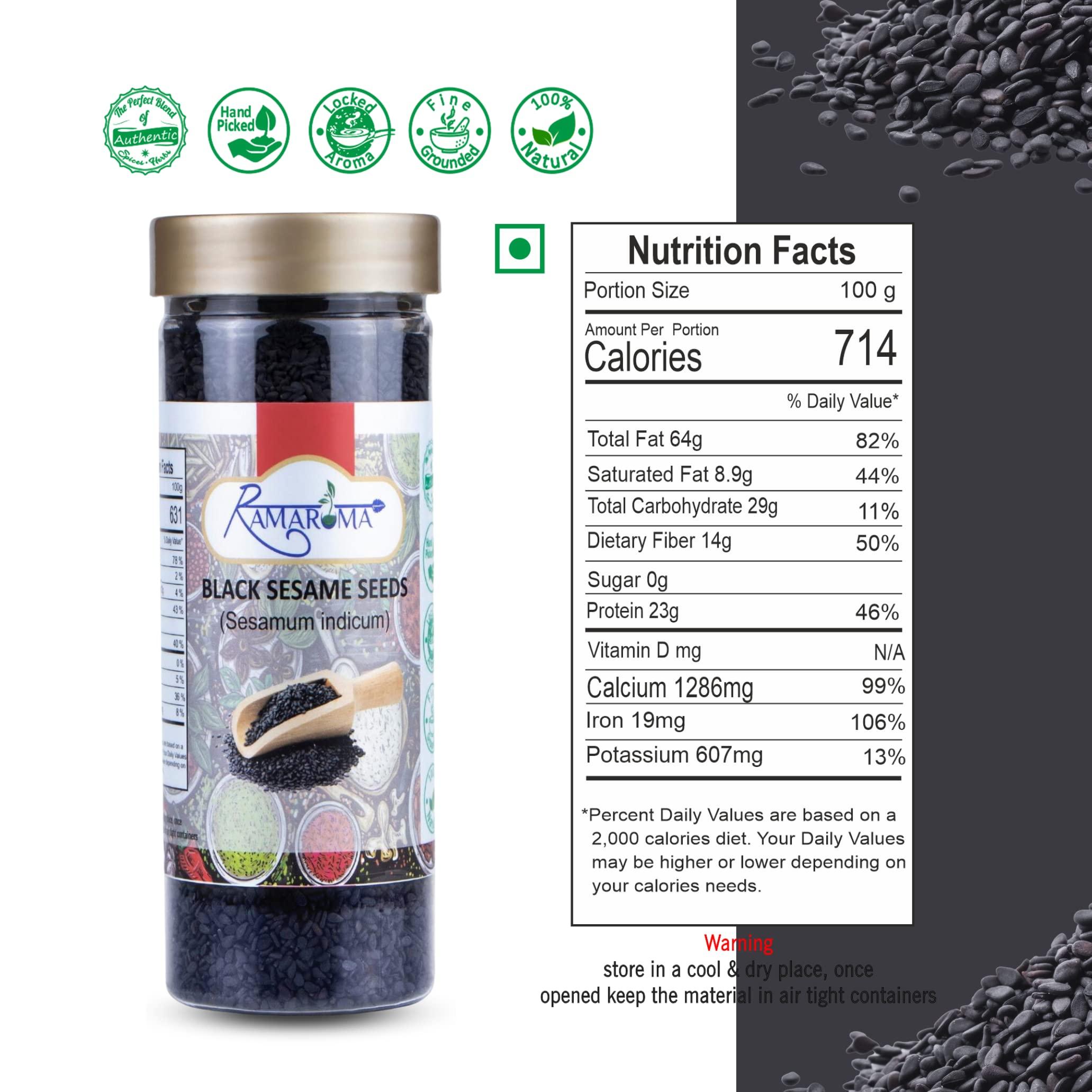 Ramaroma Ramaroma, Organic Black Sesame Seeds (100g/3.5oz) Non-GMO, Vegan | Raw Sesame Seeds | Sesamum indicum | Sesame Seeds Whole Black | Perfect for Stir-fries, Salads, Baking & Cooking