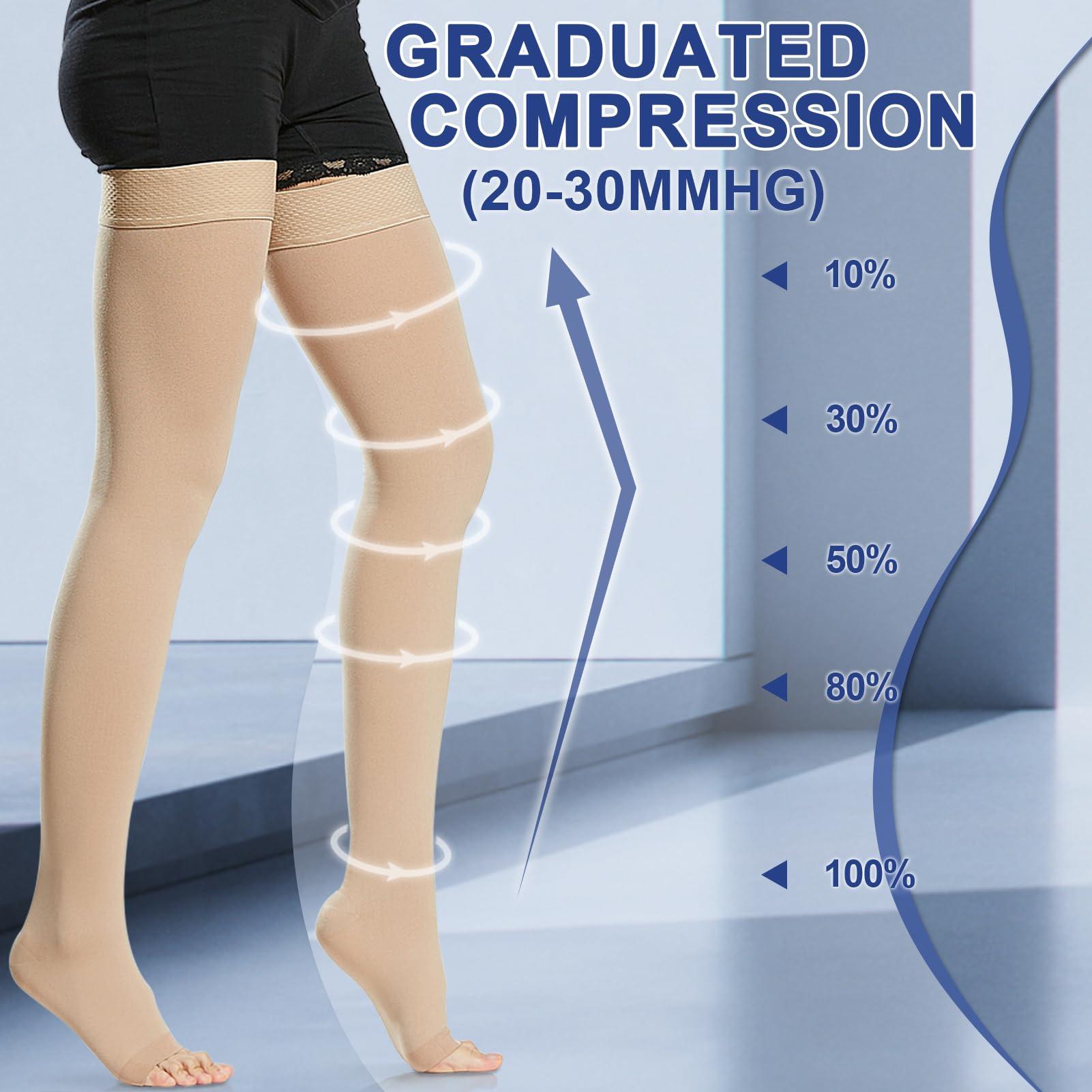 beister Beister 1 Pair Medical Open Toe Thigh High Compression Stockings with Silicone Band for Women & Men, Firm 20-30 mmHg Graduated Support for Varicose Veins, Edema, Flight.