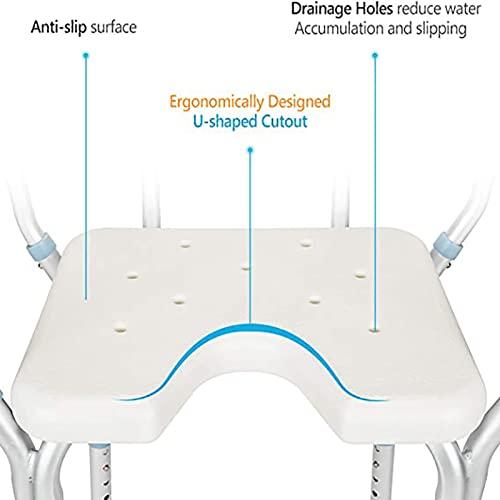 PTHTBL Heavy Duty Shower Chair with Back and Arms 300lb, Bathtub Chair with Handles - Shower Cut Out Seat for Handicap, Disabled, Seniors & Elderly,White