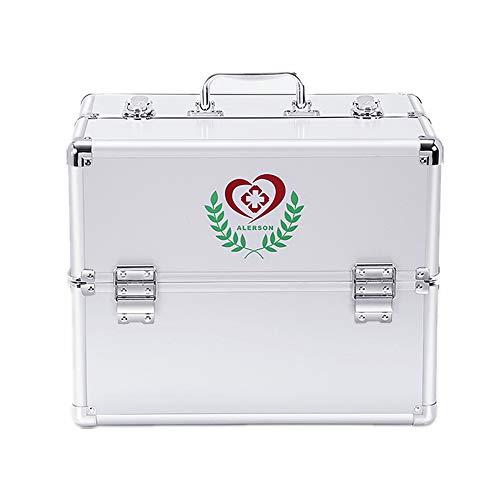 Nurth Medicine Box Nurth First Aid Kit Lockable First Aid Box Security Lock Medicine Storage Box with Portable Handle,Medication Lock Box 3 Tier Design/Precription Storage Box Large Space 14 × 9.8 × 11inch (Silver)