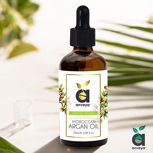anveya Anveya Moroccan Argan Oil, Cold Pressed & Certified Organic, 100ml (for Hair, Skin & Anti-Ageing Face Care)