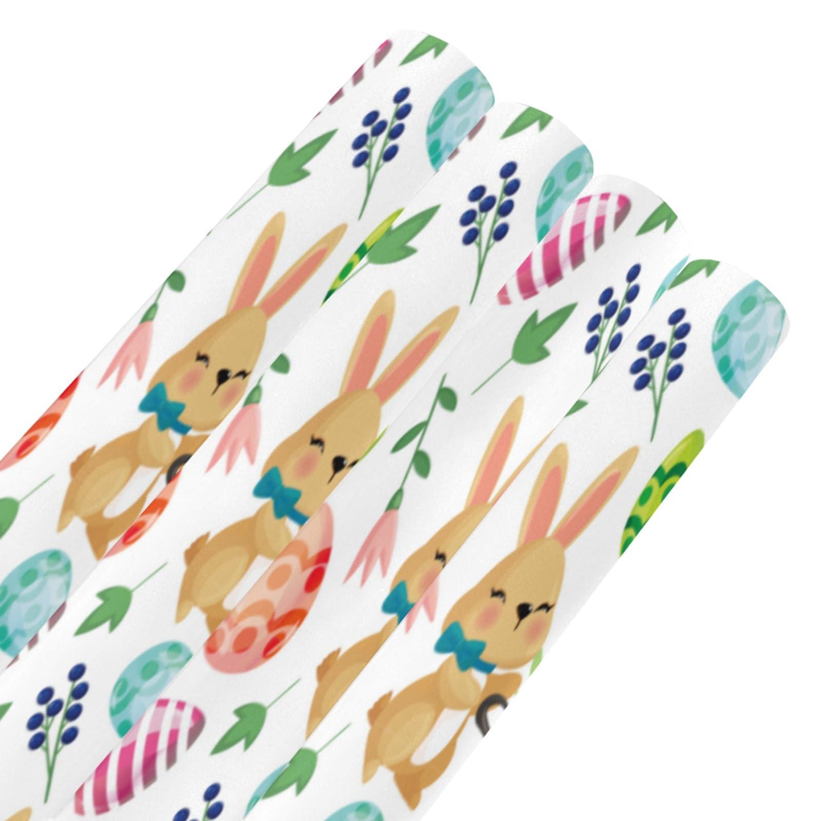 OTVEE OTVEE Easter Egg Rabbit with Truck Wrapping Papers, Gift Wrapping Paper Rolls, 4 Rolls, 58*23 inch Per Roll, Gift Wrap Wrapping Papers for Birthday, Bridal, Baby Showers, Valentine\'s Day, Morther\'s Day