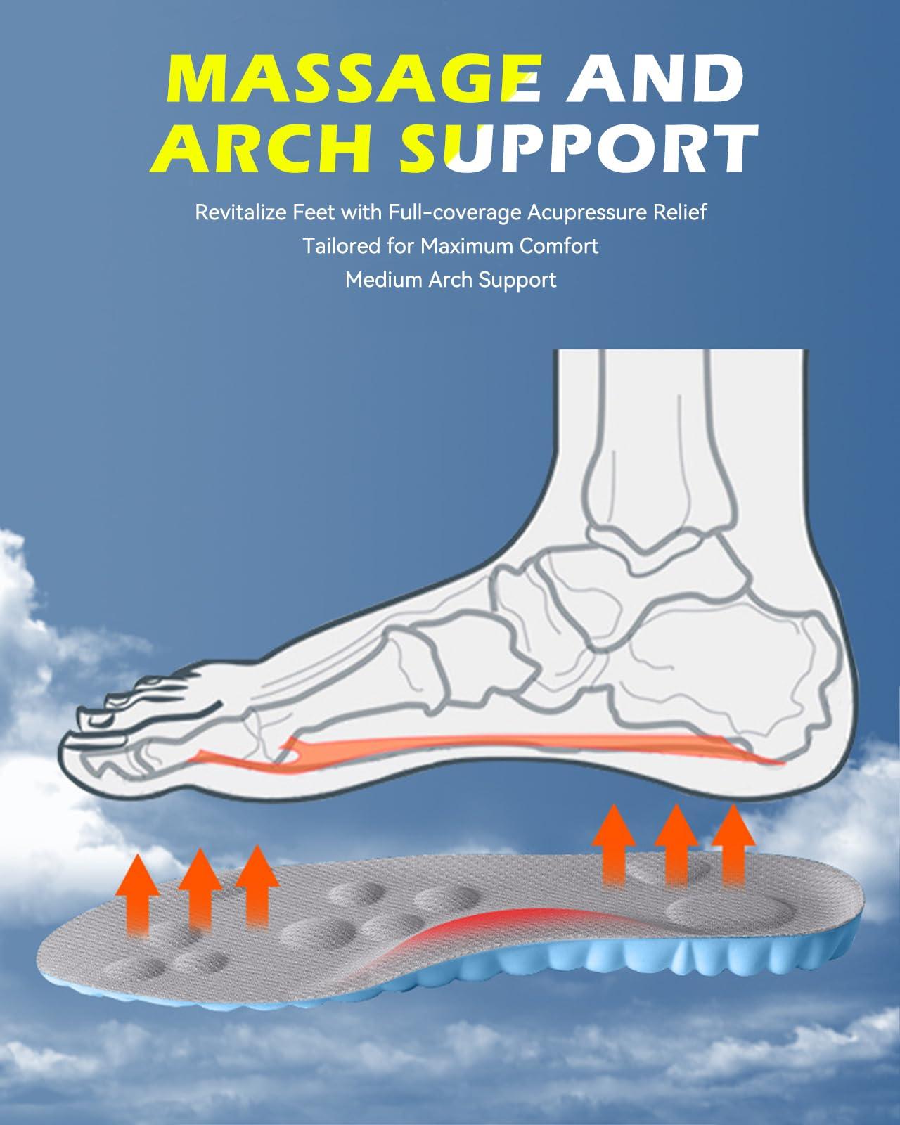 MINIQ Plantar Fasciitis Feet Insoles,Cloud Insole for Men & Women, Support Orthotics, Energizing Comfort Shoe Insert, Breathable & Sweat-Absorbent, Arch Support Insole(M [US M: 8-8.5/W: 9-10])