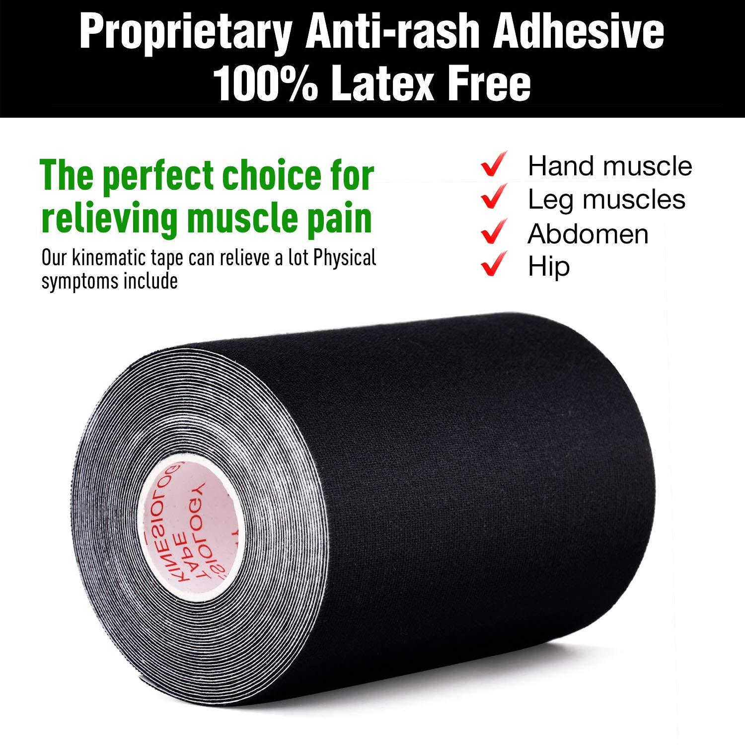 Gsbomzap Gstream 3 Pack Kinesiology Tape, Water Resistant Muscle Support Adhesive Sport Tape for Pain Relief, Latex Free Cotton Elastic Athletic Tape for Joints, Knee, Ankle, Shoulder, Wrist - Black 4in 5.5yd