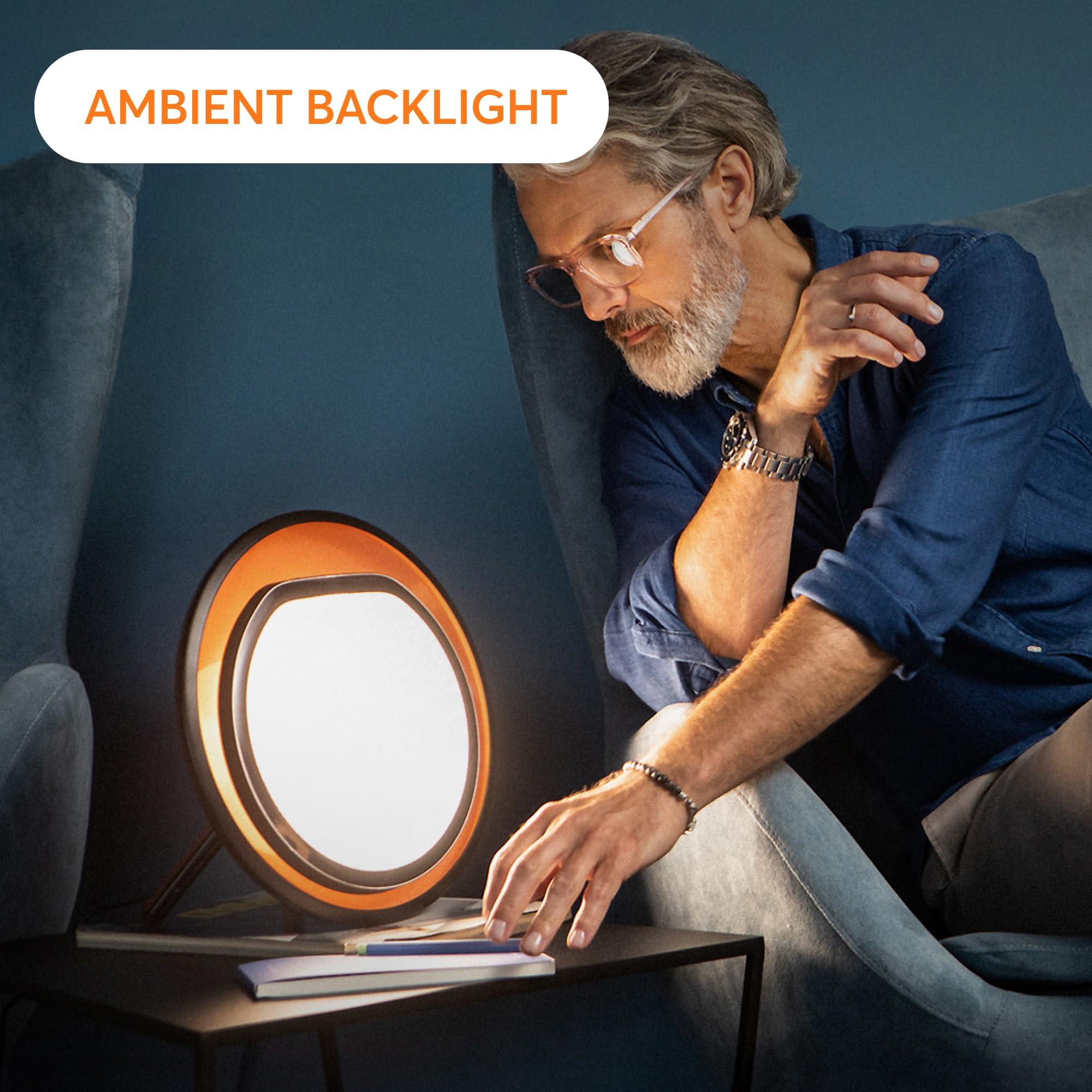 Lumie Lumie Halo | 10,000 Lux Light Therapy Lamp for Winter Blues Relief, Mood Boost, and Energy | Adjustable Brightness and Color Temperature | Simulates Natural Sunlight | Black/Copper