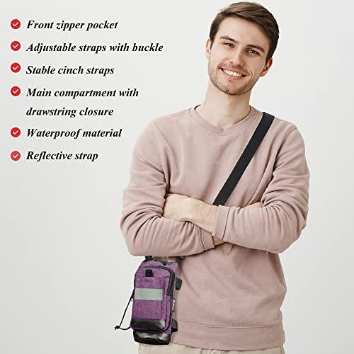 PACMAXI Crutch Bag Lightweight Crutch Accessories Storage Pouch with Reflective Strap and Front Zipper Pocket for Universal Crutch Bag to Keep Item Safety (Purple)