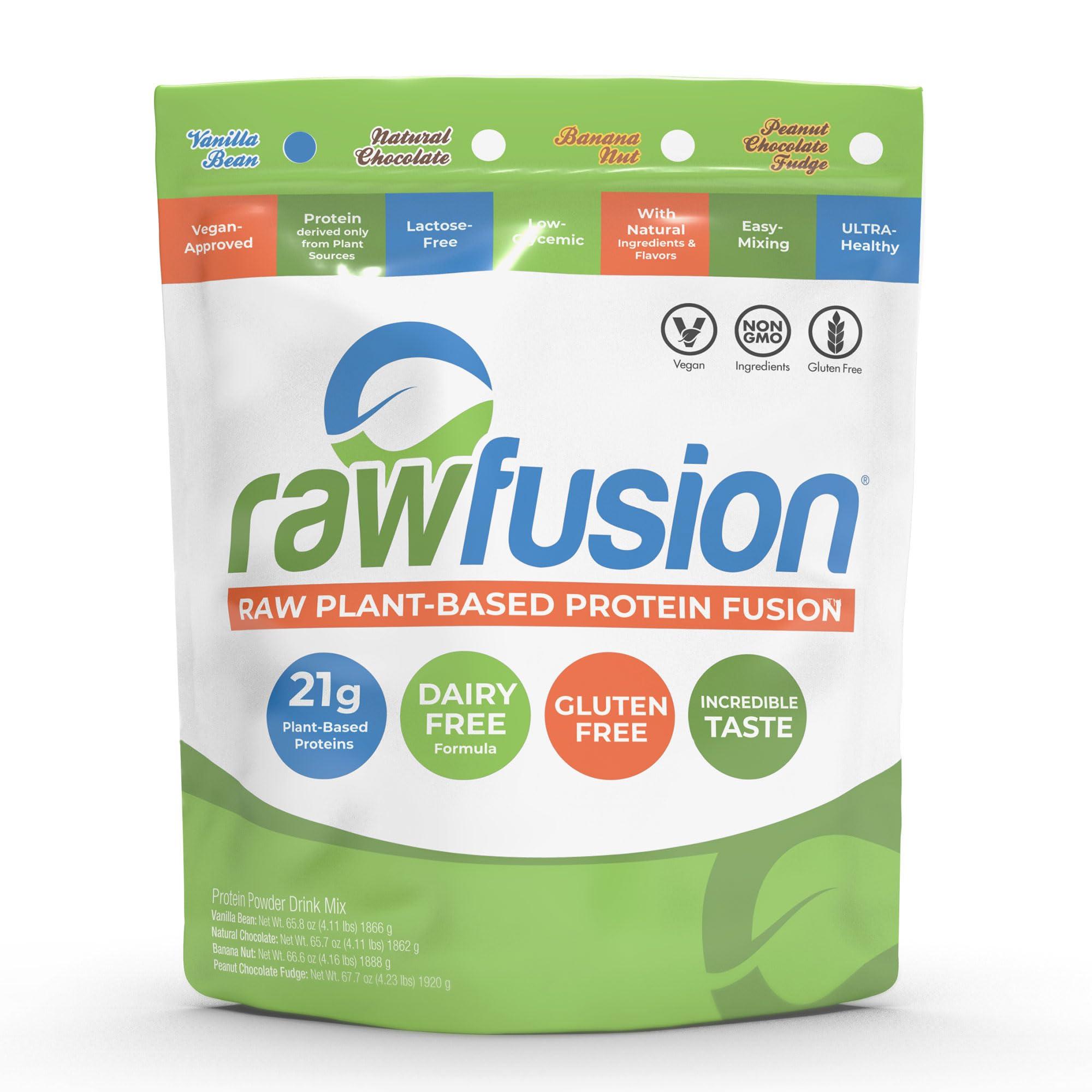 SAN Rawfusion- Vegan Protein Powder, Vanilla Bean - 60 Servings 21g of Plant Based Protein, Low Net Carbs, Non-Dairy, Gluten/ Lactose Free, Soy Free, Kosher, Non-GMO, 4lbs Pound