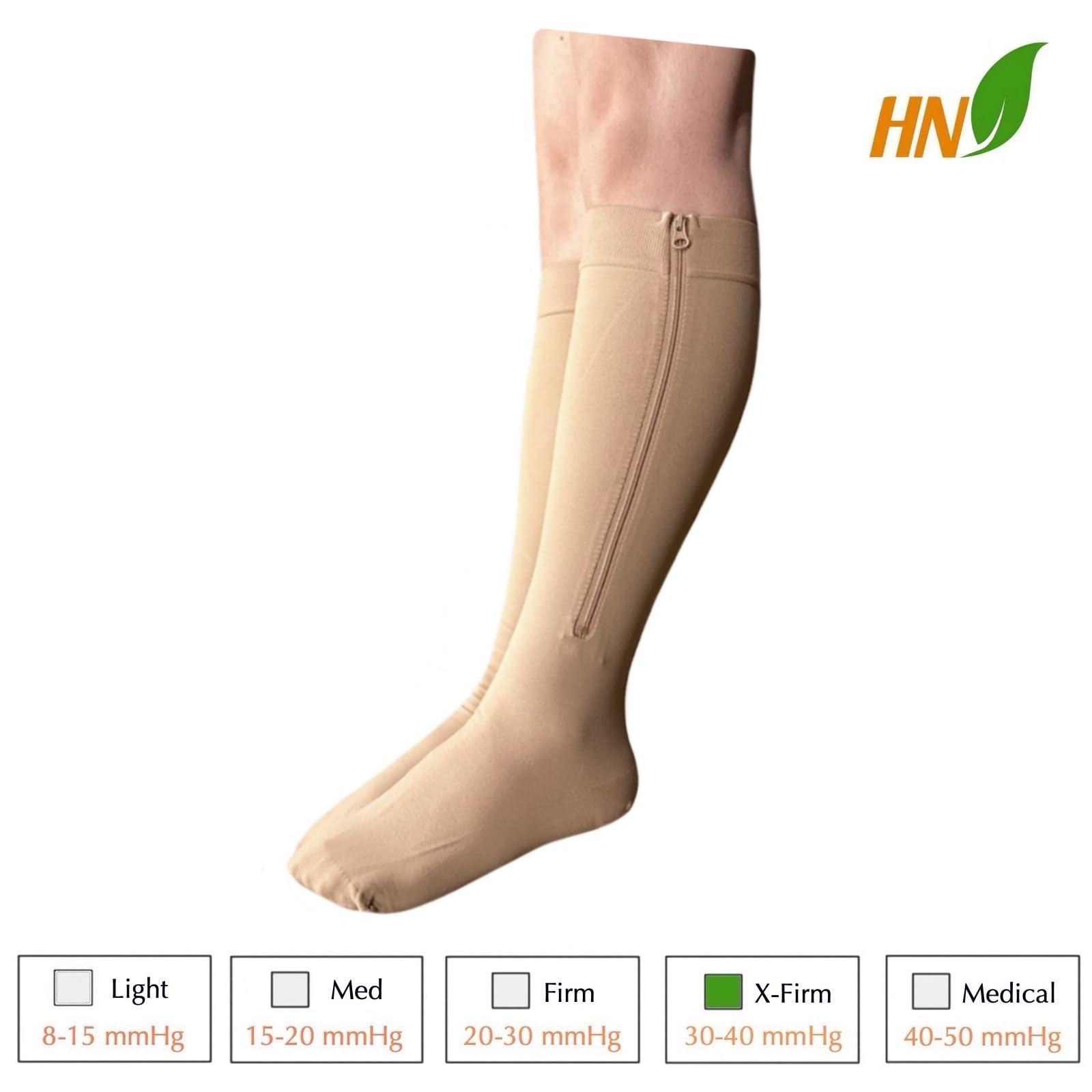 HealthyNees HealthyNees 30-40 mmHg Extra Firm Compression Closed Open Toe Wide Zipper Socks (3X-Large, Closed Toe Nude)
