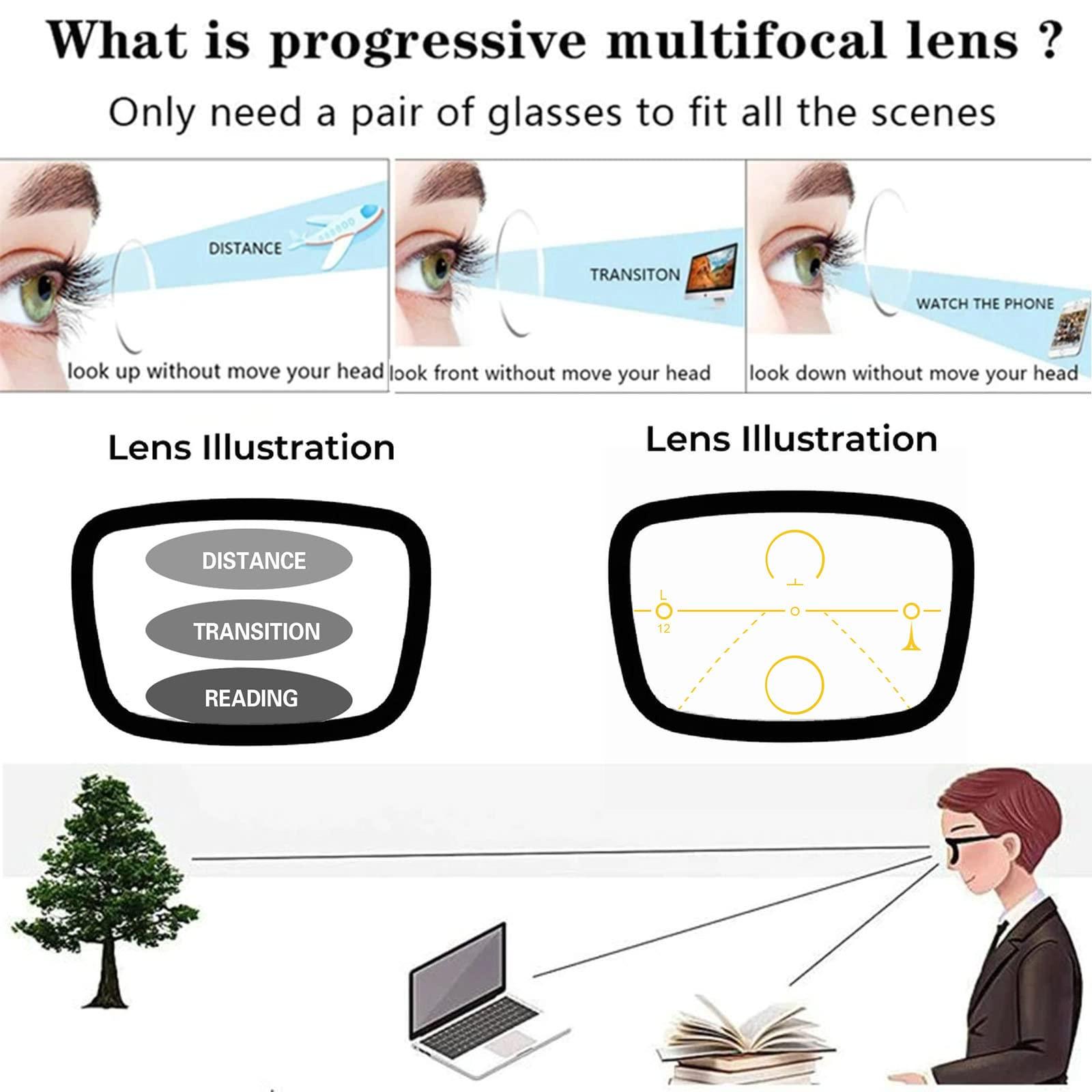 willochra driving transition photochromic Progressive Multifocal Presbyopic Reading Glasses Oversize computer Cat Eye for women (black, 2.25, multiplier_x)
