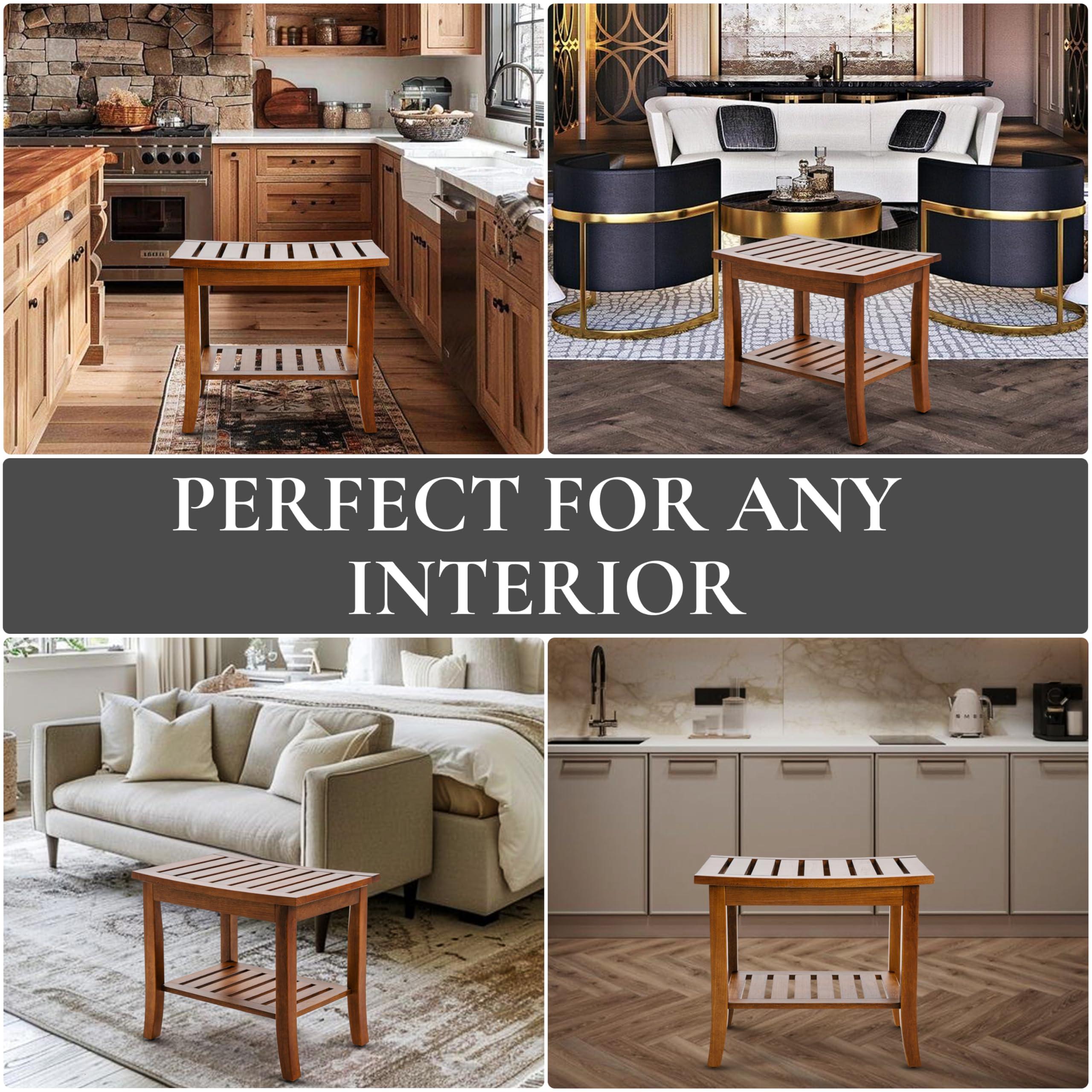 Teak shower bench Teak Shower Bench with Storage Shelf, Shower Stool for Inside Shower, Waterproof Shower Bench Seat, Shower Chair for Inside Shower, Wood Bench, Bathroom Bench, Wooden Stool for Adults Sitting