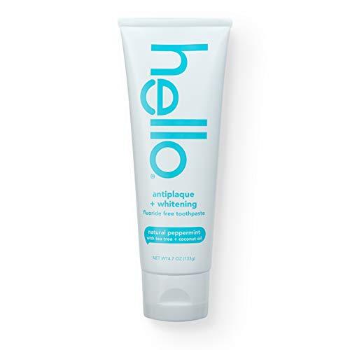 hello Hello Oral Care Fluoride Free Antiplaque and Whitening Toothpaste Vegan SLS Free with Tea Tree Oil Coconut Oil, Natural Peppermint, 4.7 Ounce
