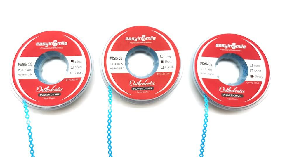 SNAWOP SNAWOP Dental Orthodontic Power Chain Multicolor Spool Elastic Rubber Bands for Teeth Braces (Closed, Light Blue)