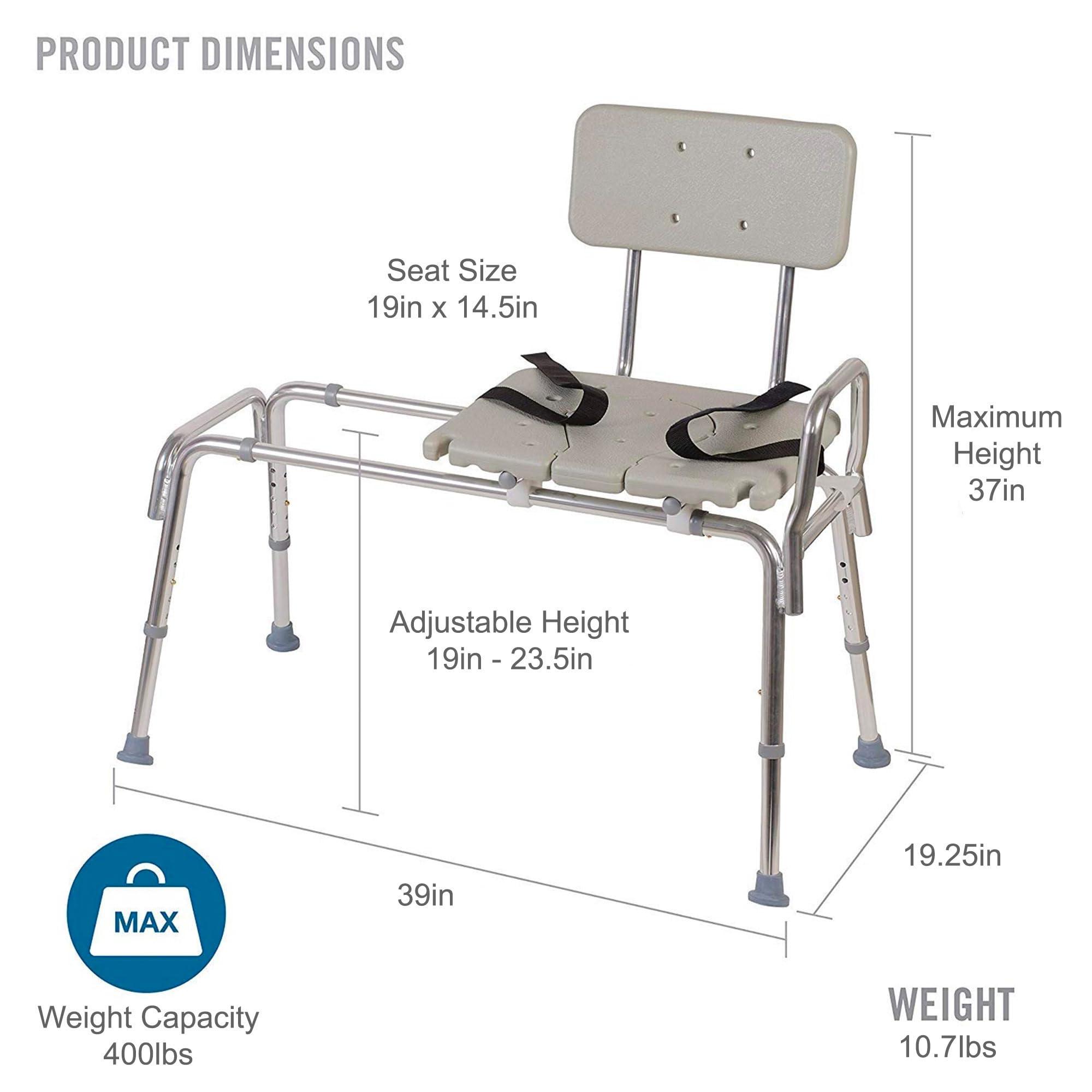 DMI DMI Tub Transfer Bench and Shower Chair with Non Slip Aluminum Body, FSA Eligible, Adjustable Seat Height and Cut Out Access, Holds Weight up to 400 Lbs, Bath and Shower Safety, Transfer Bench