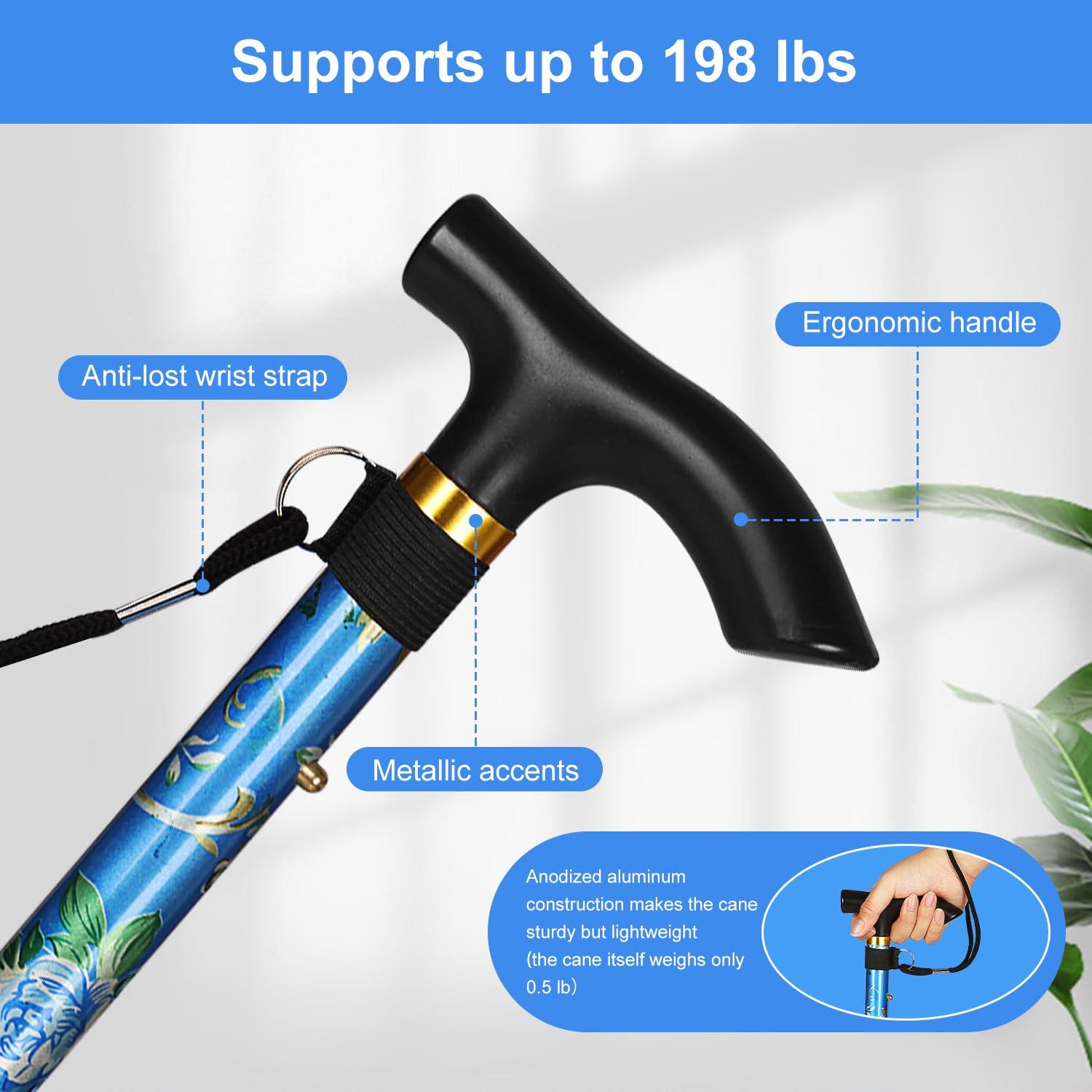 supregear supregear Folding Cane, 5-Level Adjustable Height Walking Stick Lightweight Portable Cane Travel Cane with Wrist Strap and T Handle for Elderly Disabled Men Women