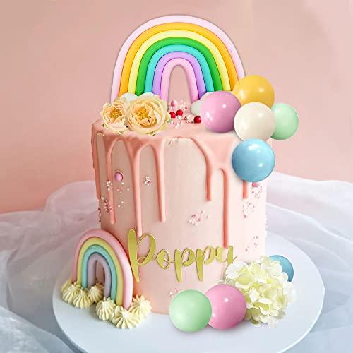 DRWATE 24PCS Rainbow Cake Topper Balls Cake Decorations flower Cake Topper with Macaron Balls Artificial roses for Baby Shower Oh Baby Boys and Girls Birthday Themed Party Supplies (Colorful)