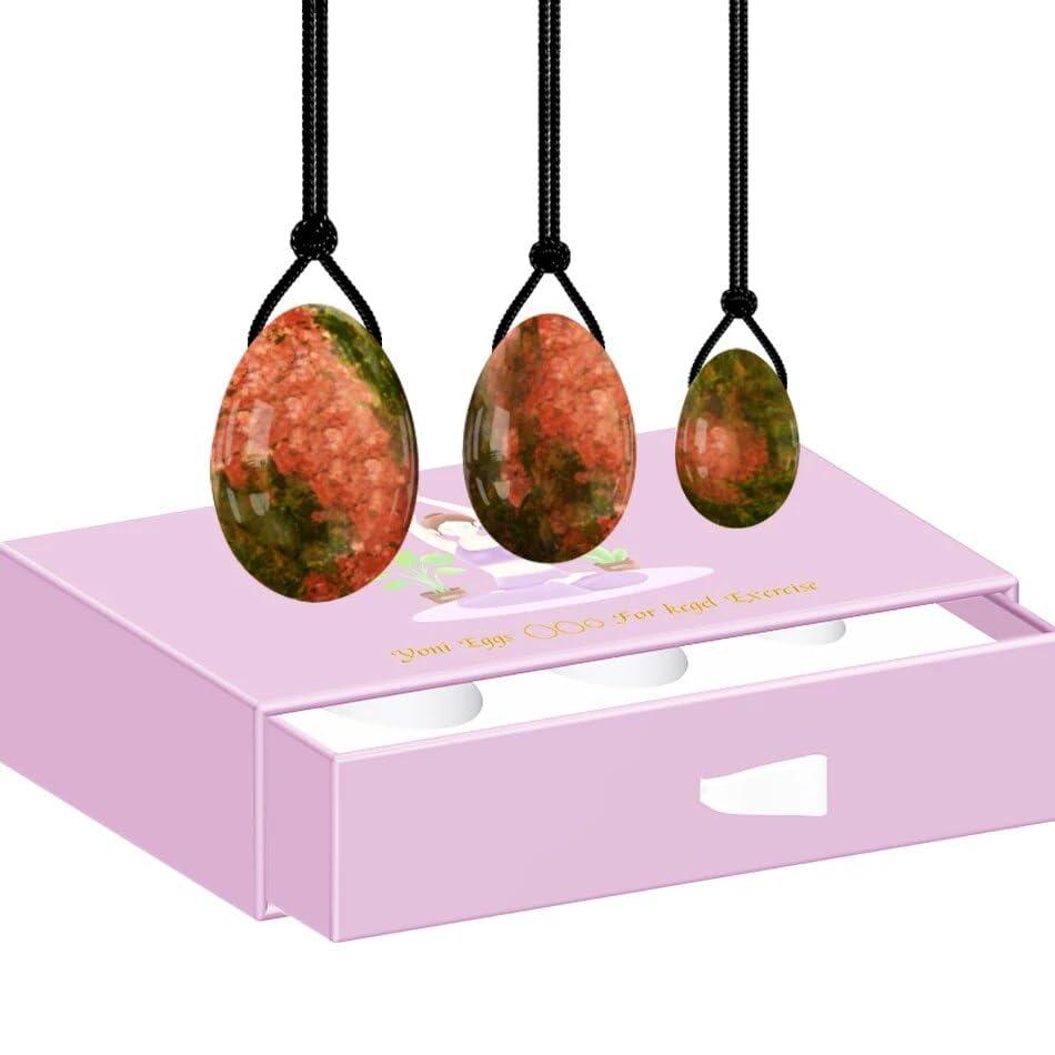 NVbHof Natural Greenstone Jade Eggs, Kegel Balls Massage Egg for Women Train Pelvic Muscles with Box Pack, Yoni Stone