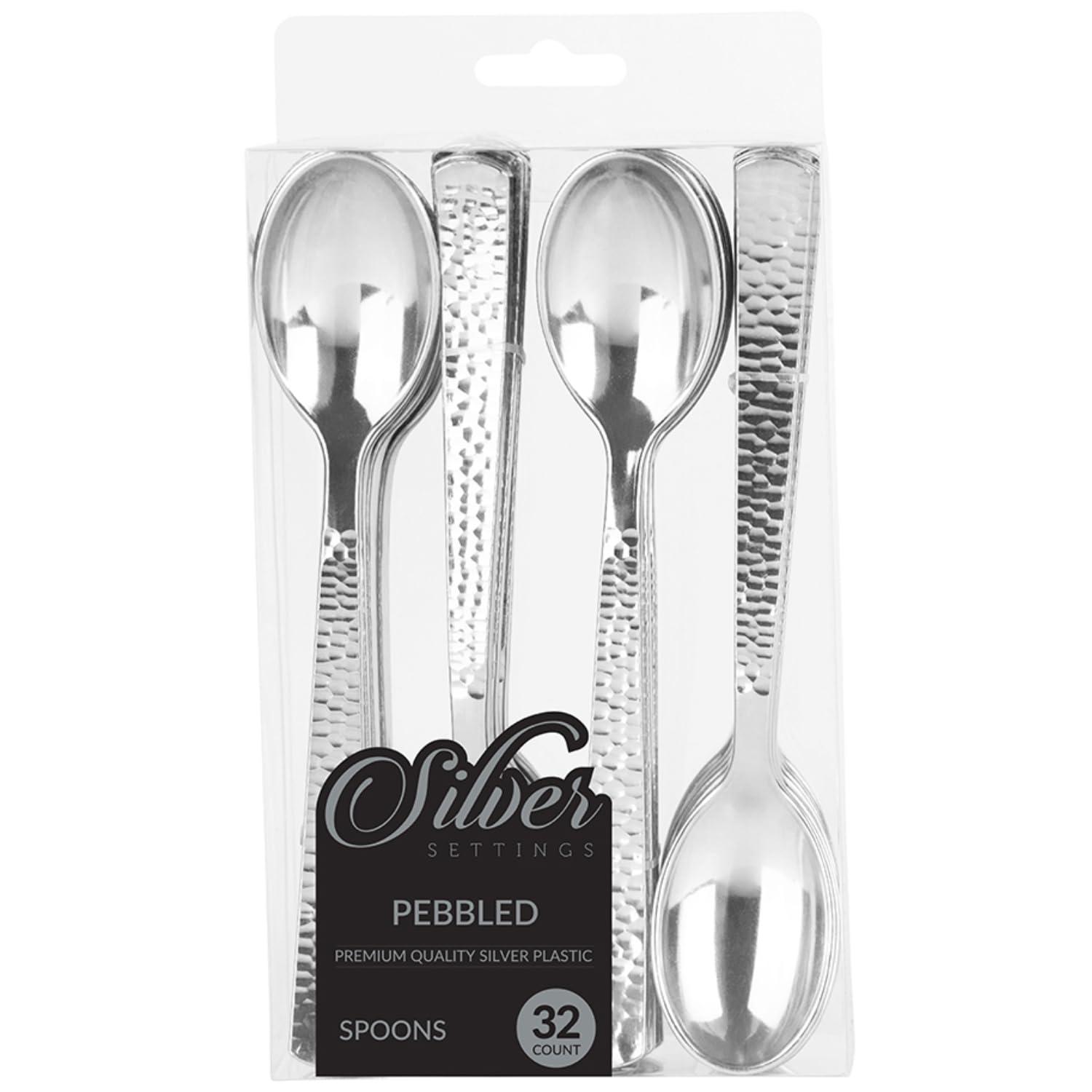 Unique Elegant Hammered Silver Plastic Spoons (24ct) - Durable & Stylish - Perfect for Parties, Weddings & Events