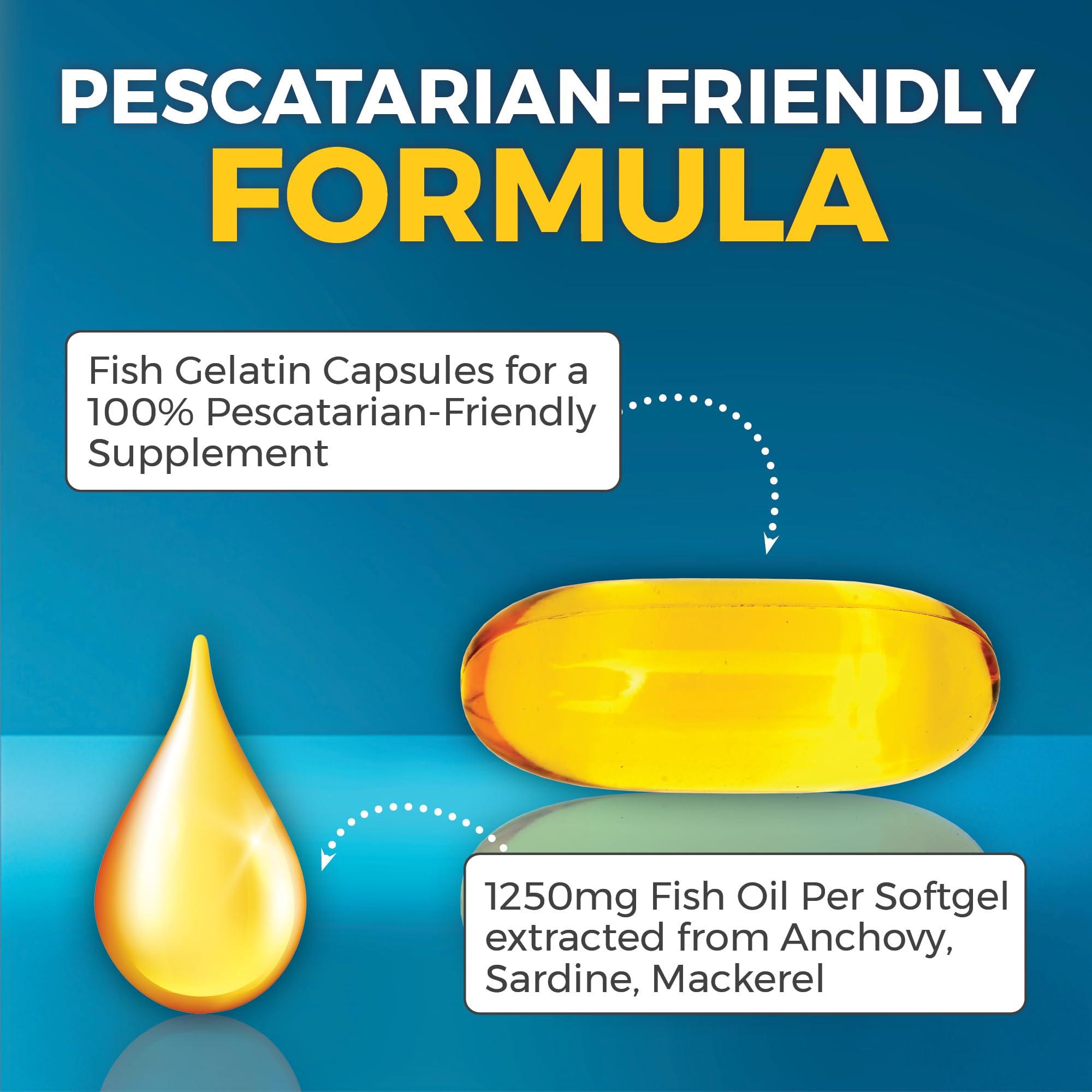 Viva Naturals Viva Naturals Triple Strength Omega 3 Fish Oil Supplement - 2500 mg Fish Oil with Re-Esterified Omega 3 Fatty Acids Including EPA, DHA DPA - 30 Pescatarian-Friendly Softgels