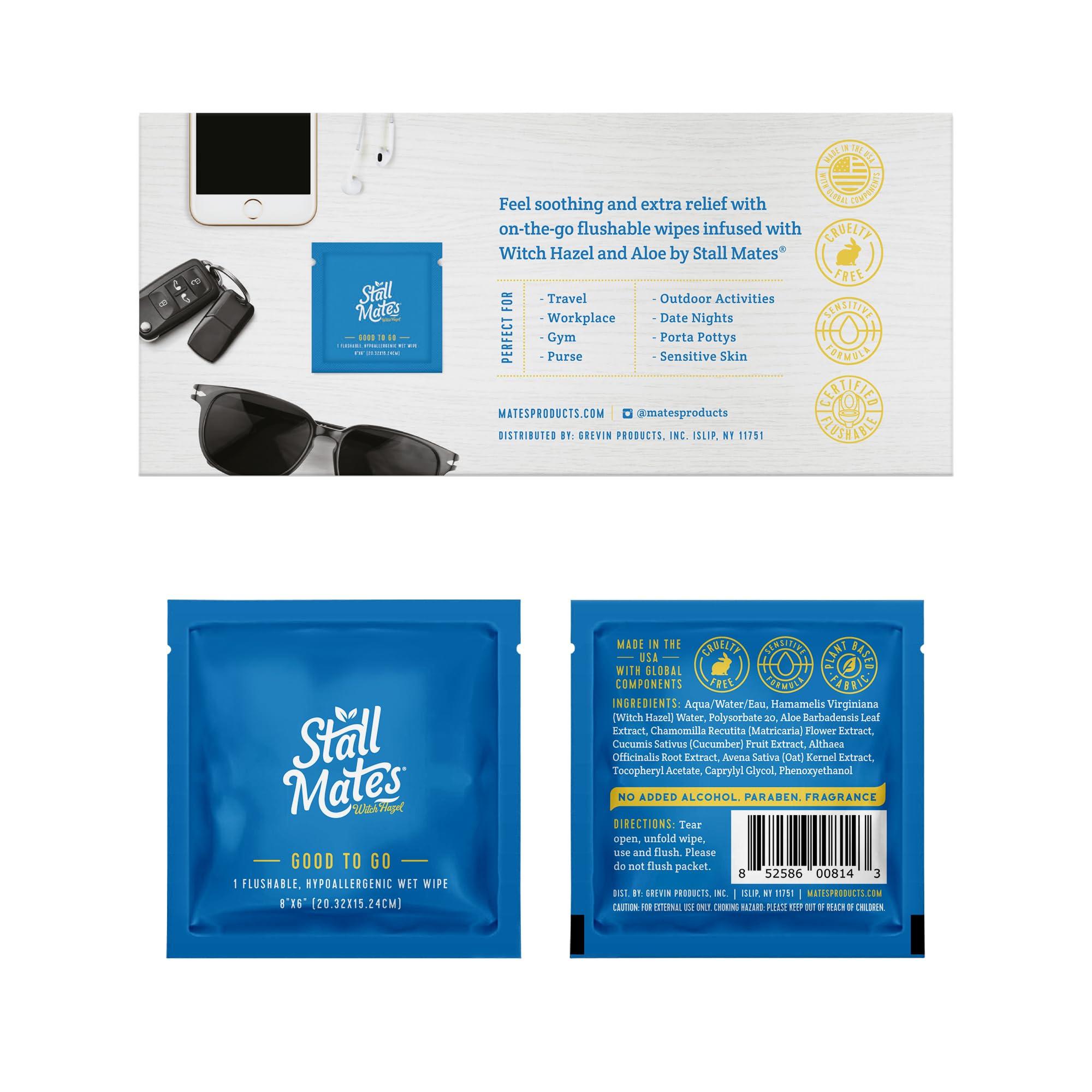 Stall Mates Wipes Stall Mates Wipes Witch Hazel: Flushable Wipes | Individually Wrapped | Travel Friendly | Soothing Witch Hazel | Unscented with Cucumber, Aloe and Chamomile | (30 on-the-go singles)