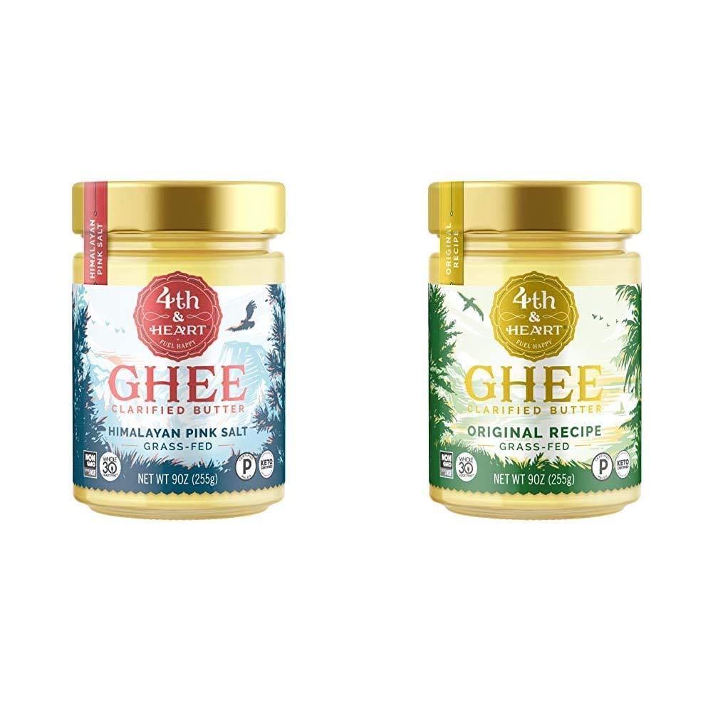 4th & Heart Himalayan Pink Salt Grass-Fed Ghee Butter by 4th & Heart, 9 Ounce & Original Grass-Fed Ghee Butter by 4th & Heart, 9 Ounce, Keto, Pasture Raised, Non-GMO, Lactose Free, Certified Paleo