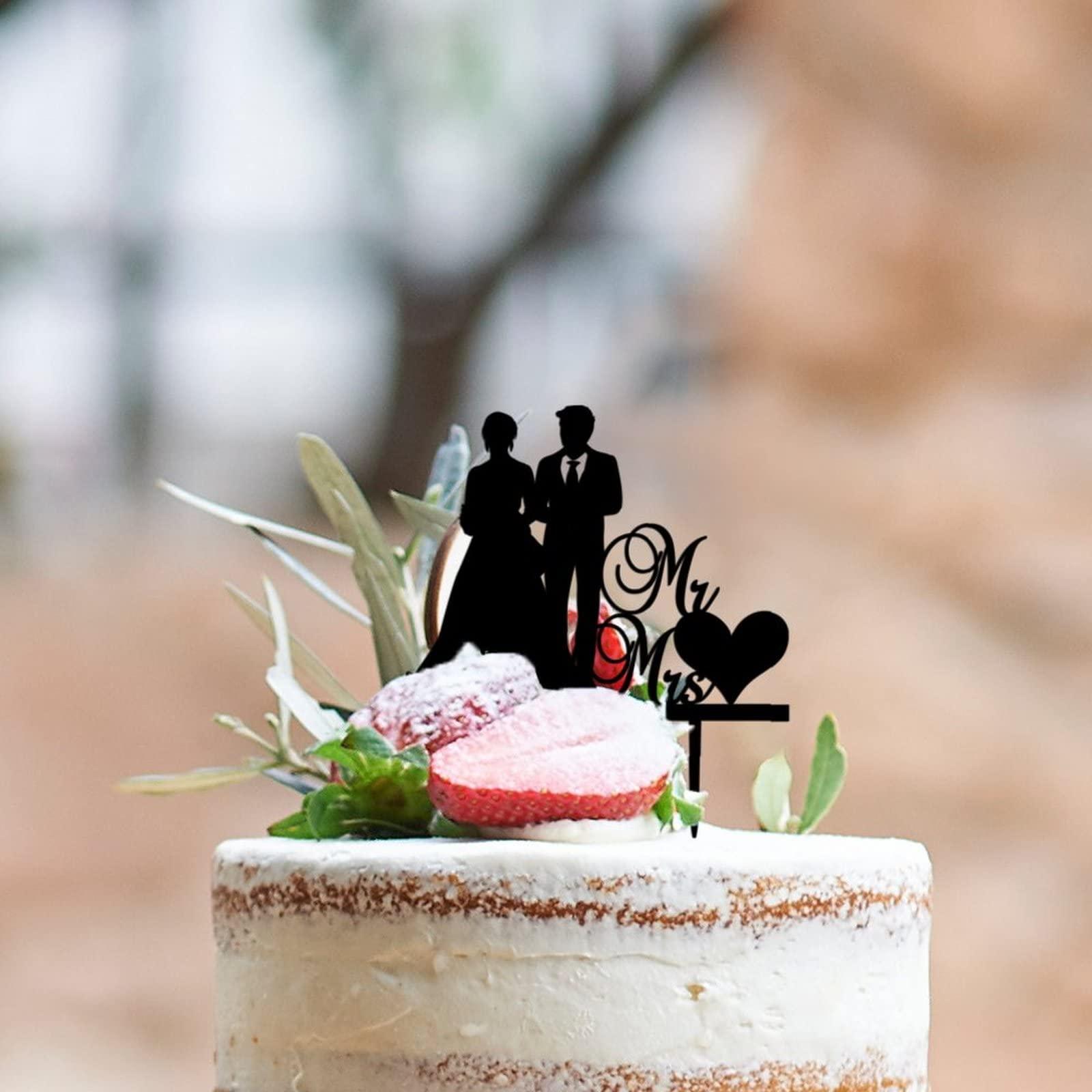 DENOOO Acrylic Cake Toppers for Wedding Romantic Bride & Groom Mr & Mrs Heart-shaped Cake Topper Cake Toppers for Wedding Party Cake Decor Wedding Cake Decoration Engagement Decoration
