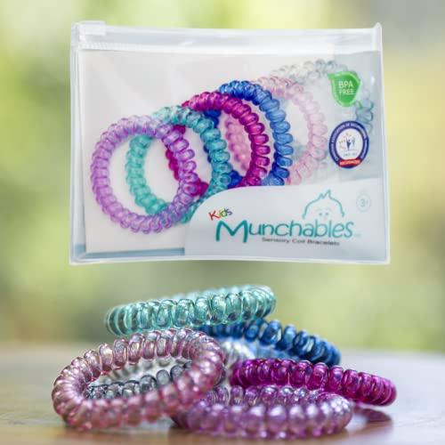 Munchables: Jewelry For Kids that Chew Munchables Sensory Chew Bracelets - Coil Fidget Toys (Pinks - Set of 7)