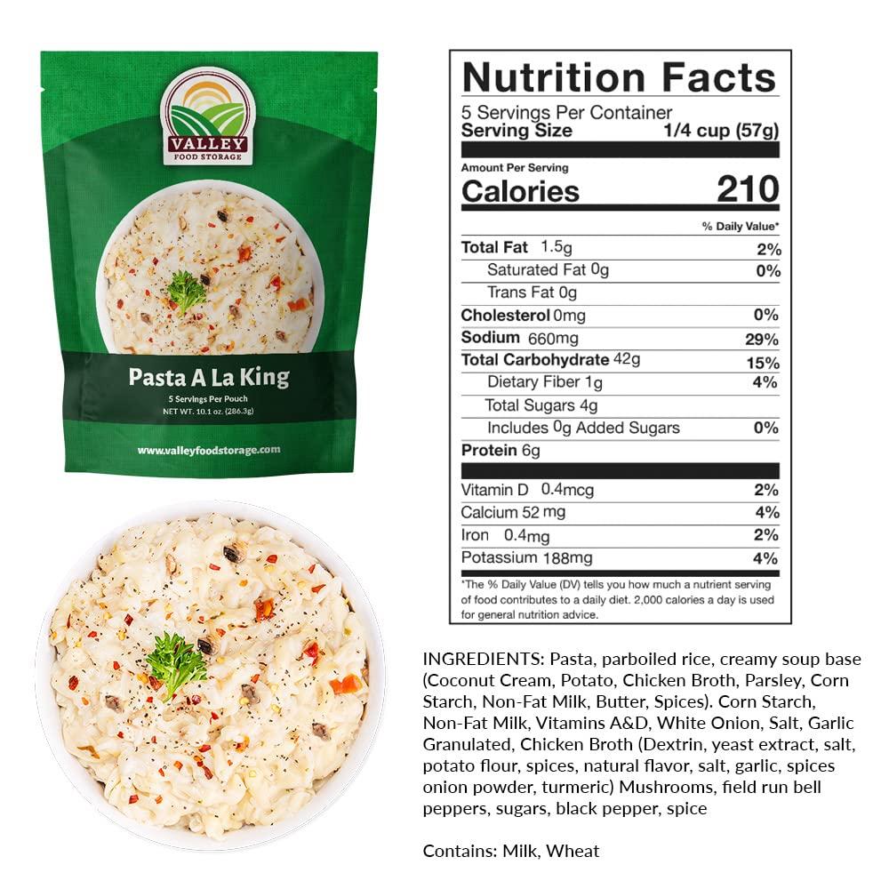 Valley Food Storage Pasta A La King 10-Bag Bucket, 50 Servings | Premium Emergency Food Supply 25 Year Shelf Life | Non-GMO Survival Meal Kits, Prepper Food, Off Grid Living Supplies | Valley Food Storage Packaged in USA
