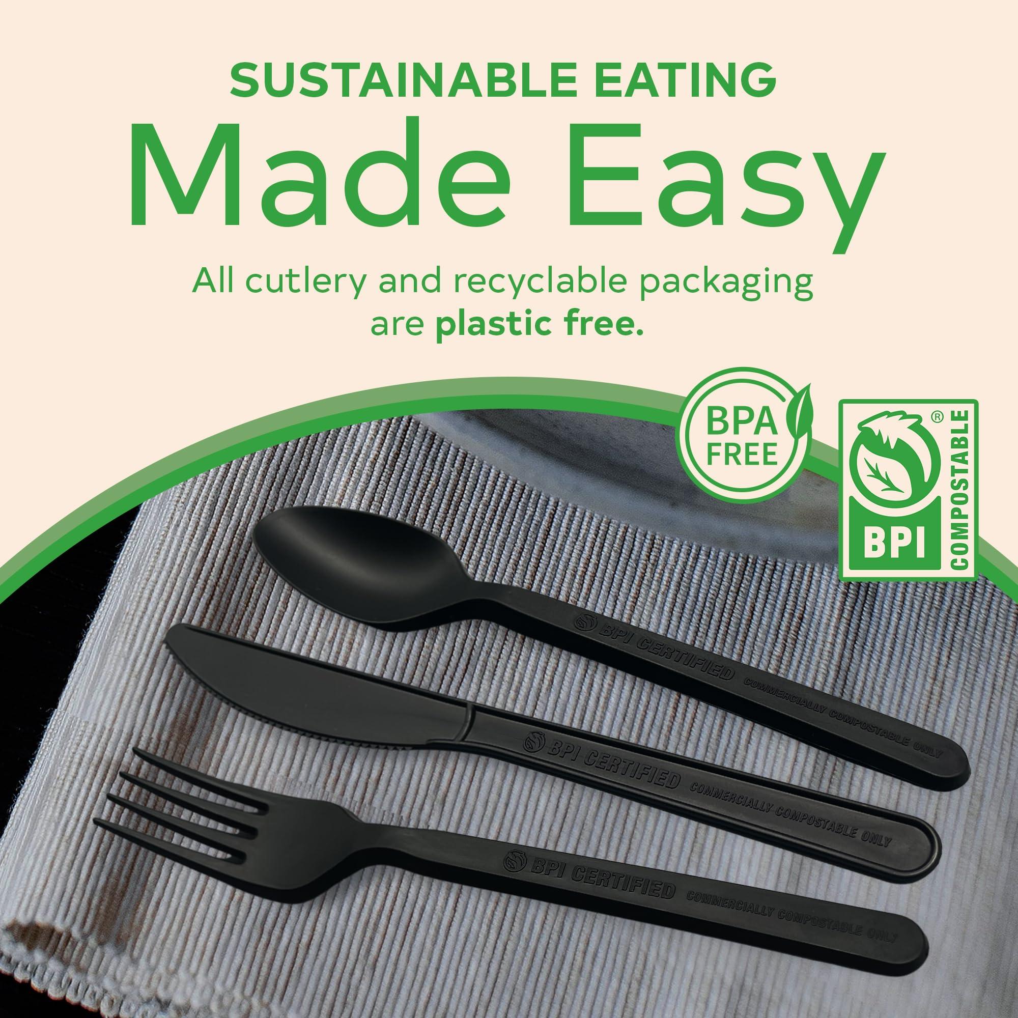 Treeatery Treeatery - Compostable Cutlery Set, Plant-Based Compostable Utensils Disposable, Dishwasher-Safe Compostable Silverware, 380-Piece Disposable Cutlery, Plant a Tree with Every Box, Charcoal Black