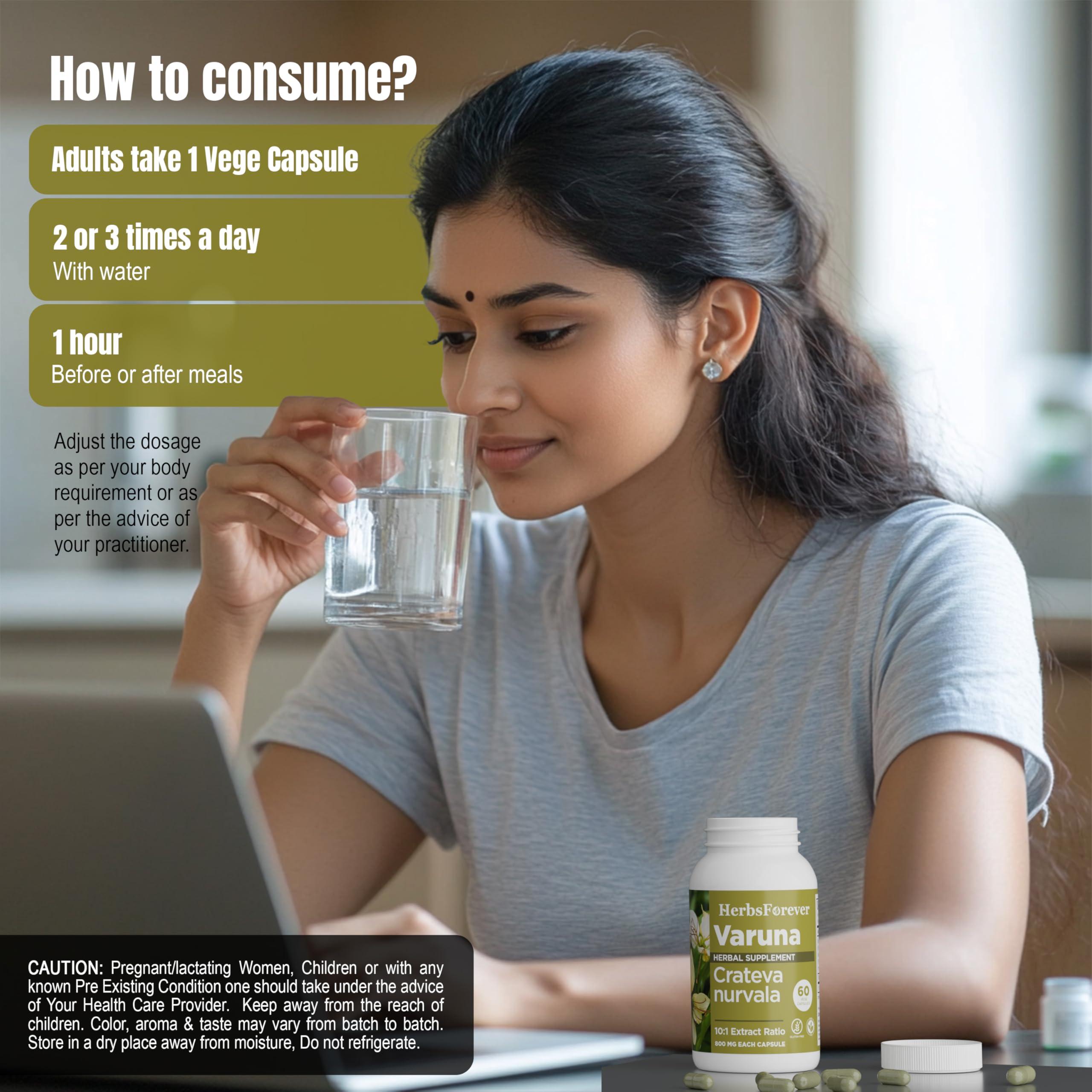 Herbsforever Herbsforever Varuna Nurvala Extract Capsules - Vegan & Gluten Free | Plant Based Supplement for Bladder & Kidney Function, 800 mg per Capsules (60 Nos)