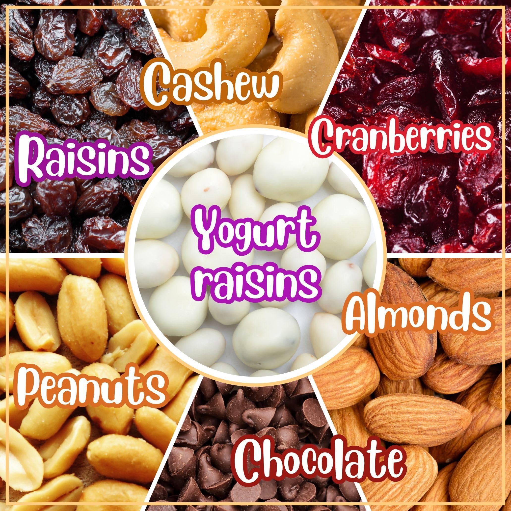 It's Delish Deluxe Trail Mix with Greek Yogurt, Chocolate, Fruit and Nuts by Its Delish 2.5 lbs Jumbo Container Healthy Mix of Greek Yogurt Coated Raisins & Dark Chocolate Chips, Dried Fruit and Nuts, Certified Kosher Dairy